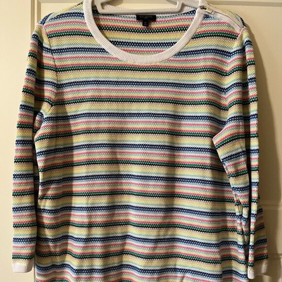 Talbots NWOT Rainbow Stripe Zipper Shoulder Curved Hem Sweater 1X - Picture 1 of 7